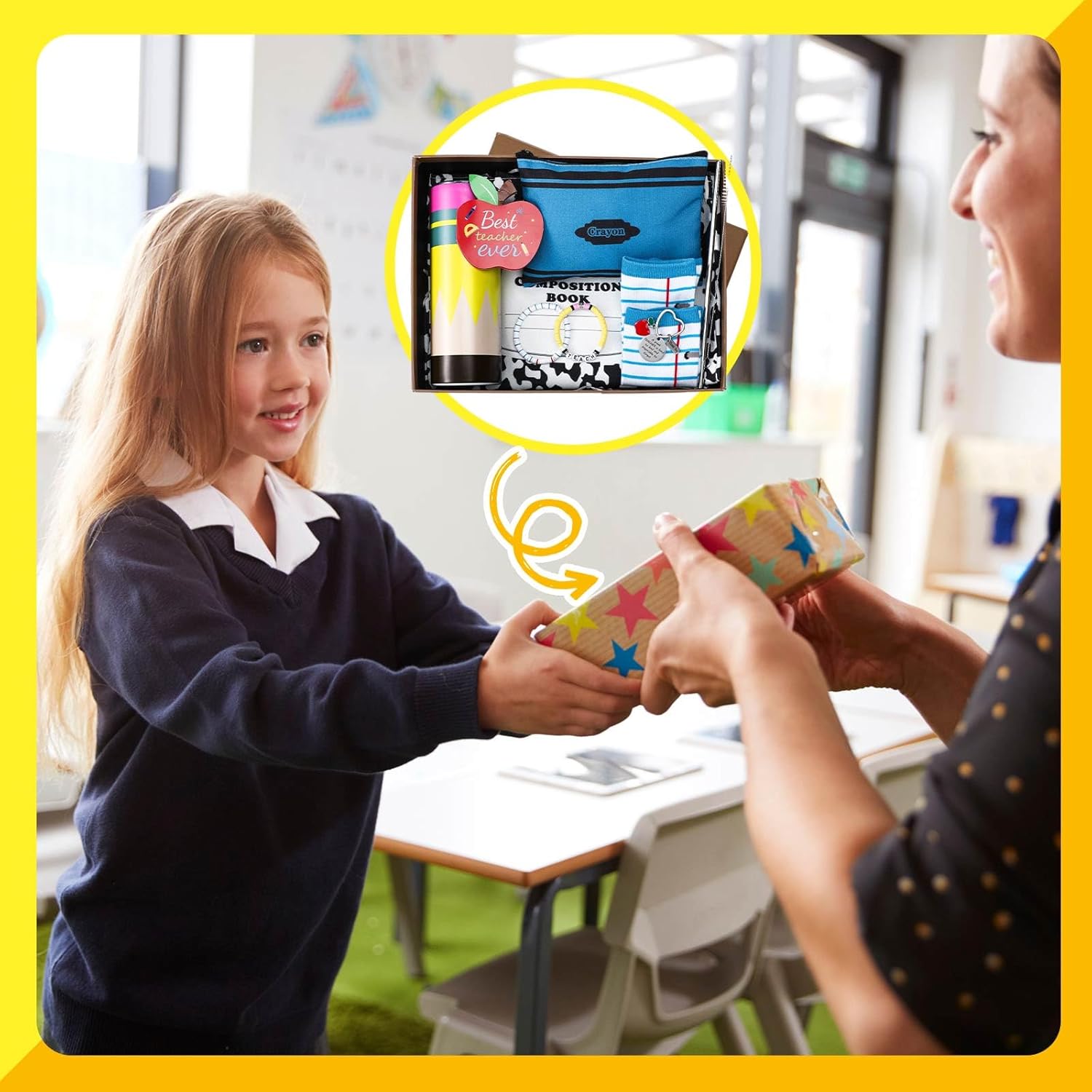 Sieral Graduation Teacher Appreciation Gifts for Women Thank You Teacher Gifts Set First Day of School Appreciation Favor Basket Set of 8(Composition) - Image 5