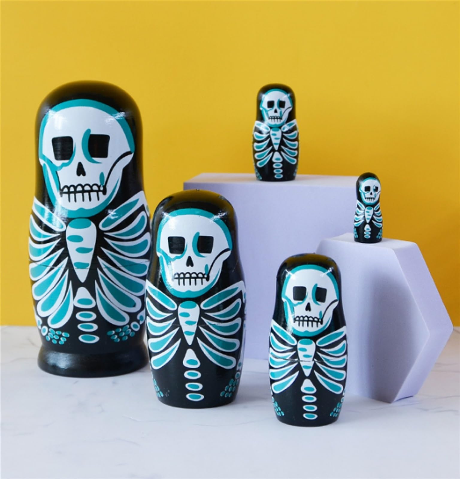 Rosyjska Matrioszka Lalka 5 Sztuk Piękne Ręcznie Robione Drewniane Rosyjskie Lalki Gniazdujące Czaszka Matrioszka Lalki Prezent Na Halloween Matrioszka Rosyjska
