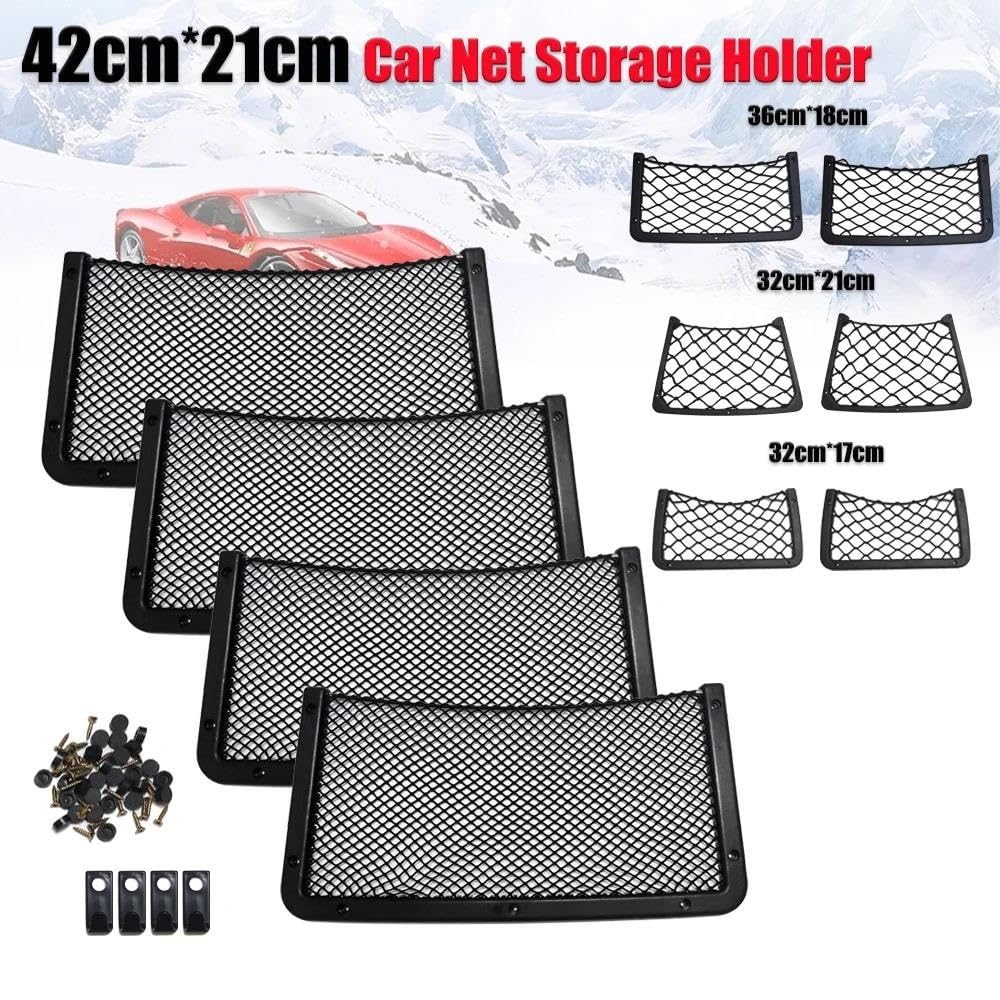 Netze 42x21cm/36x18cm/32x21cm/32x17cm Auto-Organizer-Netztasche Auto-Netztasche Telefonhalter Rack Aufbewahrungsnetz Für Auto Caravan Wohnmobil Kofferraumnetz(4 42x21cm+Hook)