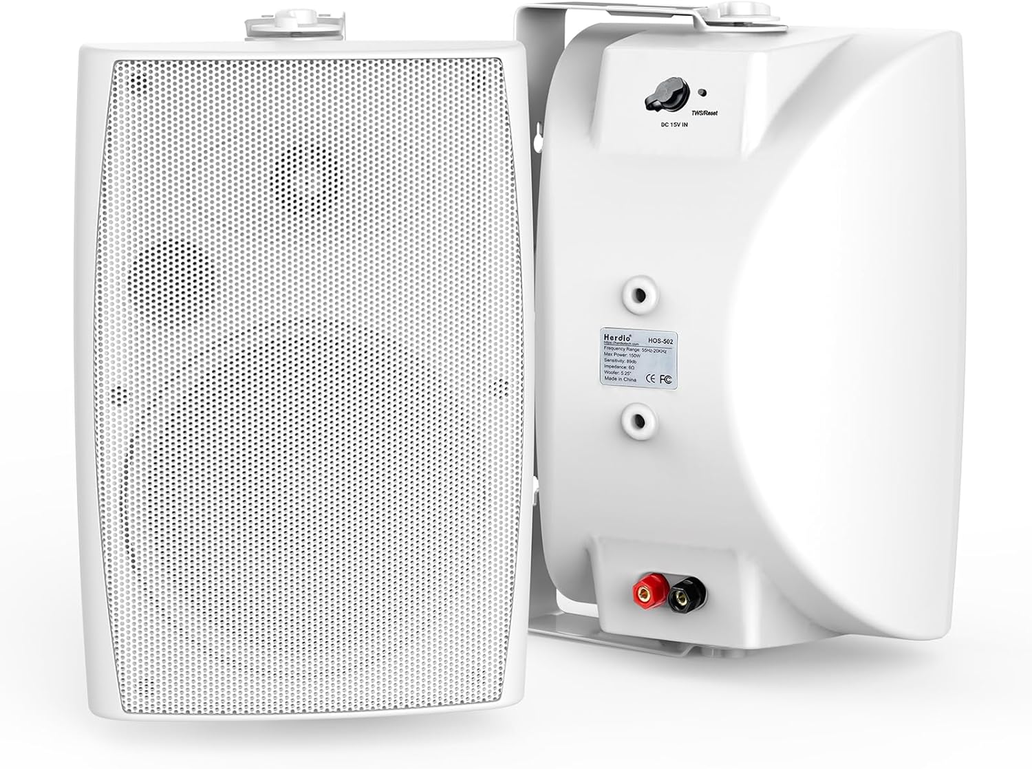 Herdio 5.25 Inches 300 Watts Outdoor Bluetooth Speakers, Bluetooth 5.3,TWS Stereo Paring,Wall Mount Speaker System Waterproof Suitable for Patio Home Poolside Deck Backyard (Pair, White)