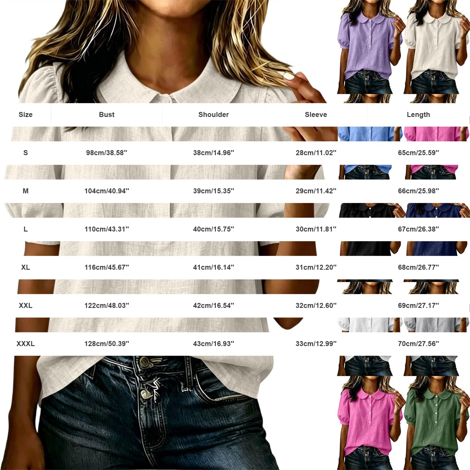 Blouse Femme Chic Et éLéGant Col Rond Boutonné - Chemisier Coton Lin LéGer Respirant Manches Courtes Coupe Ample BohèMe DéContracté éTé Quotidien Grande Taille S-5XL