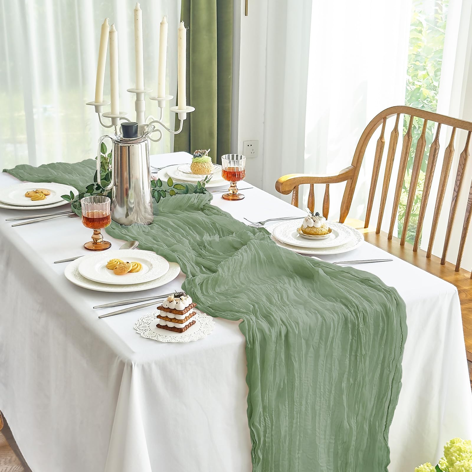 Sage Green Cheesecloth Table Runner - Party Decor -8