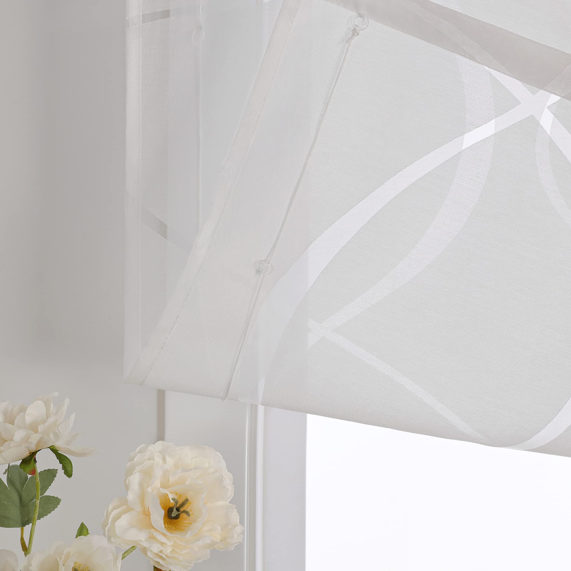 ESLIR Raffrollo Ausbrenner Raffgardine mit Klettband Wohnzimmer Gardinen Küche Transparent Bändchenrollo Modern mit Wellen Muster Weiß BxH 120x140cm 1 Stück
