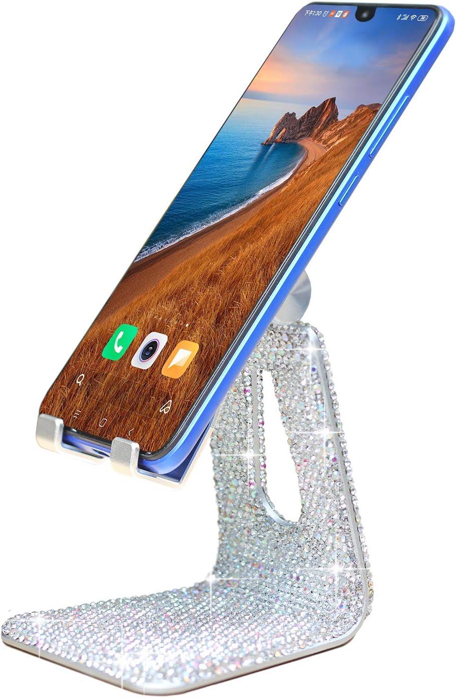 SZ Bling Rhinestone Crystal Adjustable Cell Phone Stand, Phone Holder for Desk, Phone Desktop Holder Stand Compatible with iPhone IPAD Samsung Smart (Silver) SZ Bling Rhinestone Crystal Adjustable Cell Phone Stand, Phone Holder for Desk, Phone Desktop Holder Stand Compatible with iPhone IPAD Samsung Smart (Silver)