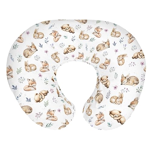 Fundas de almohada de lactancia con animales de primavera dormida, para niño y niña, oso, ciervo, conejo, hojas florales, funda de almohada para
