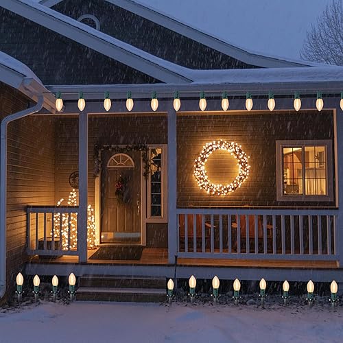 Miniatura 5 de Luz de camino de Navidad C9, luces de marcadores de camino de Navidad al aire libre con 27 bombillas LED transparentes C9, luces impermeables