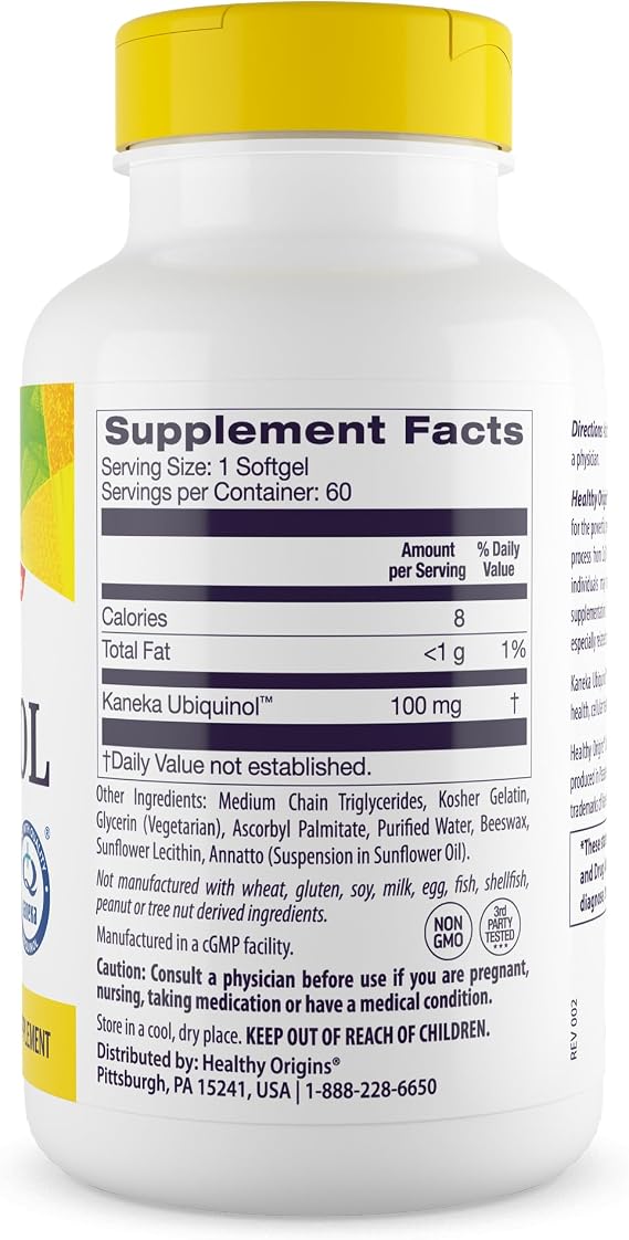 Healthy Origins Ubiquinol 100 mg, 60 Softgels - Featuring Kaneka QH Clinically Studied Active Form of CoQ10 - Supports Cardiovascular Function, Cellular Energy Production & Heart Health