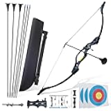 Bow and Arrow Set for Teens Beginners Adults Archery Recurve Bow, Upgraded Arrow Rest, Soft Silicone Finger Guard, 18lbs Longbow Kit with 6X Arrows Backyard Games Gift for Outdoor