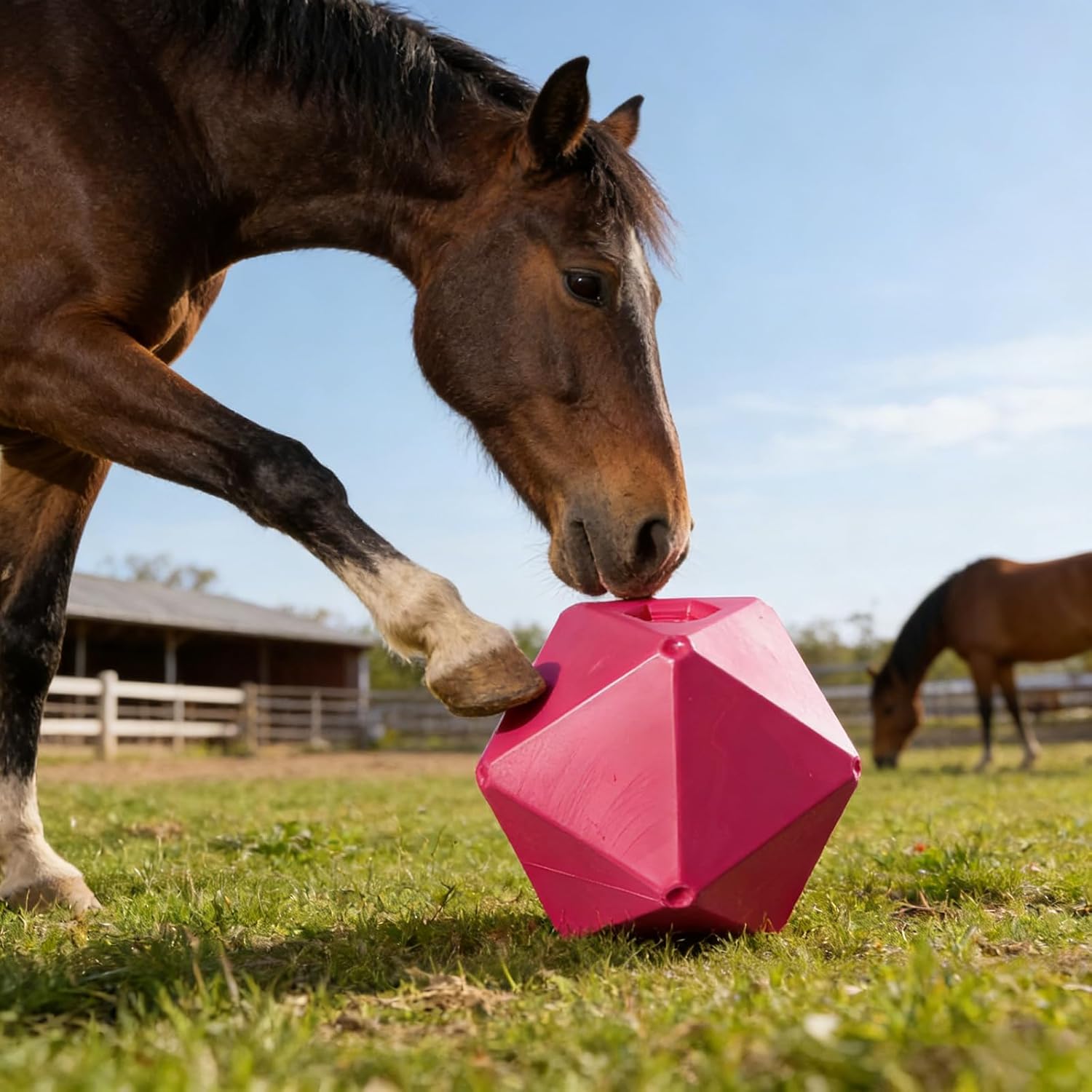 Horse Treat Feeder Ball, 9 in / 23 Cm, Equine Play Toy, Food-Safe Pp, Stress Reliever for Boredom & Enrichment, Rose Red Pasture Grazing