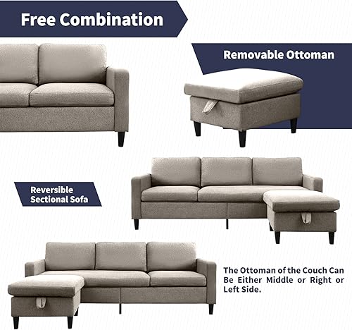 Miniatura 4 de ZAFLY Sofá modular convertible, sofá en forma de L con otomana de almacenamiento, juego de muebles de sala de estar de 86 pulgadas de ancho, sofás