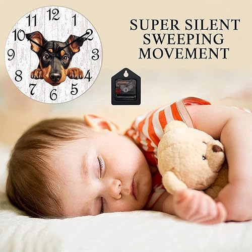 Miniatura 4 de COCOKEN Doberman Pinscher - Reloj de pared de PVC para cachorros, de 12 pulgadas, estilo rústico, de granja, silencioso, funciona con pilas,
