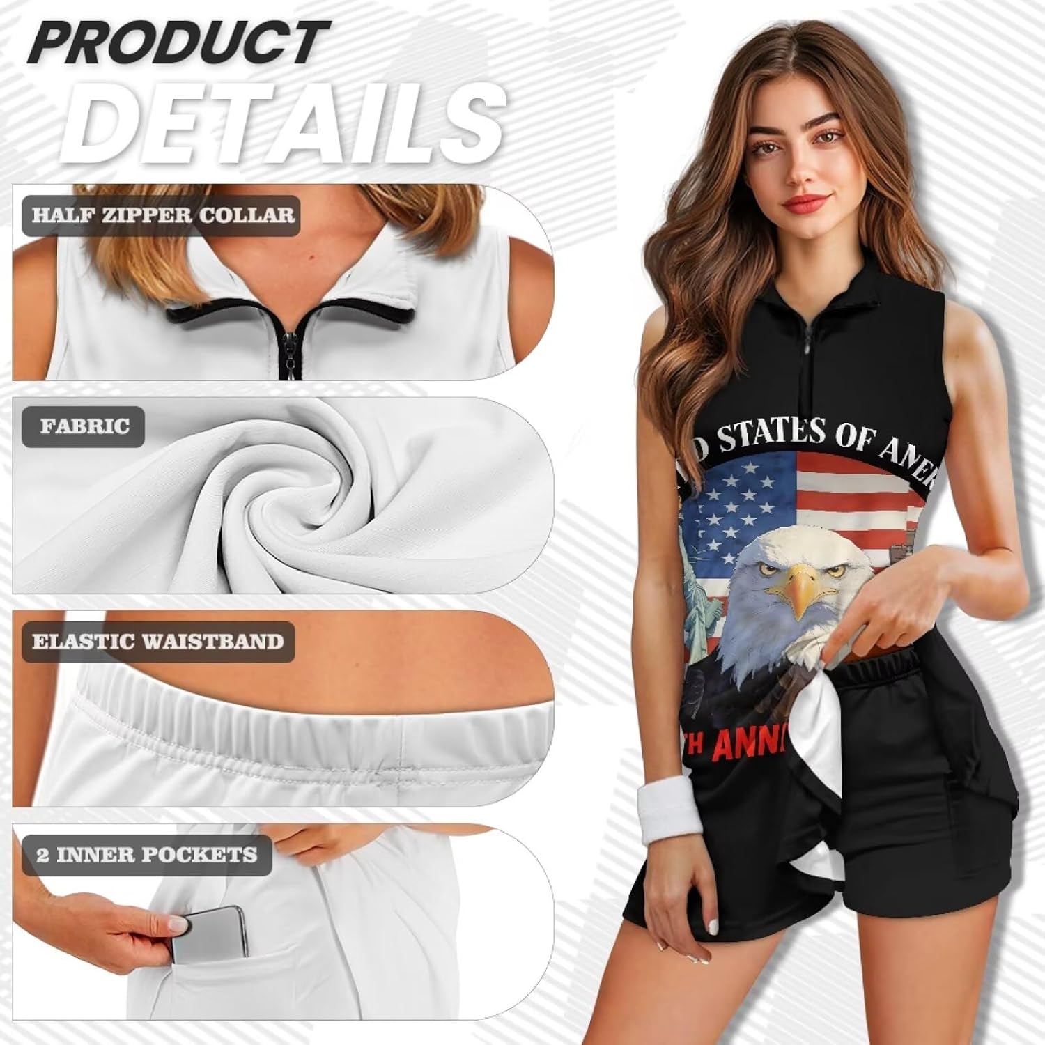 Yewattles Women's Tennis Golf Dress with Shorts Active Exercise Workout Sports Athletic Dresses with Zipper Pockets