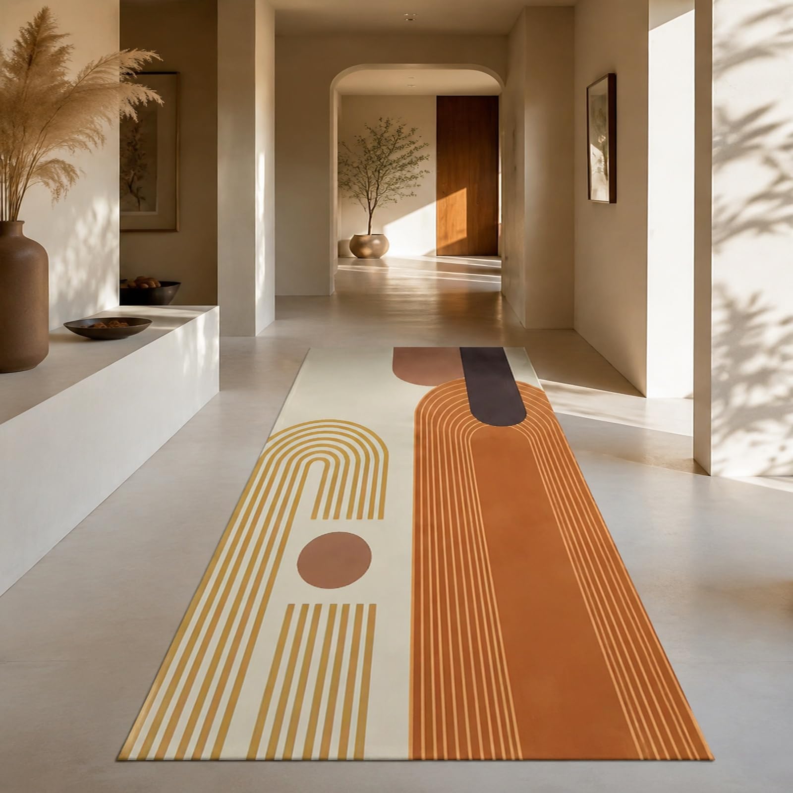 Tapis moderne abstrait beige jaune orange haut de gamme pour terrasse et salon