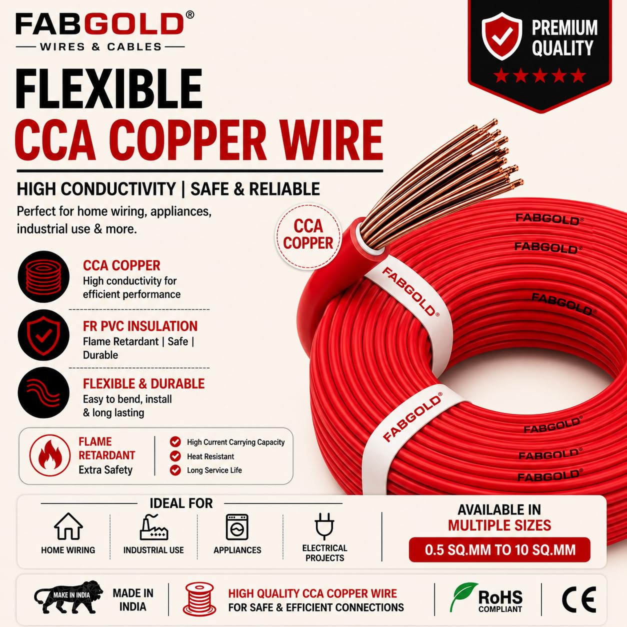 Red 1.5mm Electrical Wire - 90m, FR & Lead-Free -3 Red 1.5mm Electrical Wire - 90m, FR & Lead-Free -3