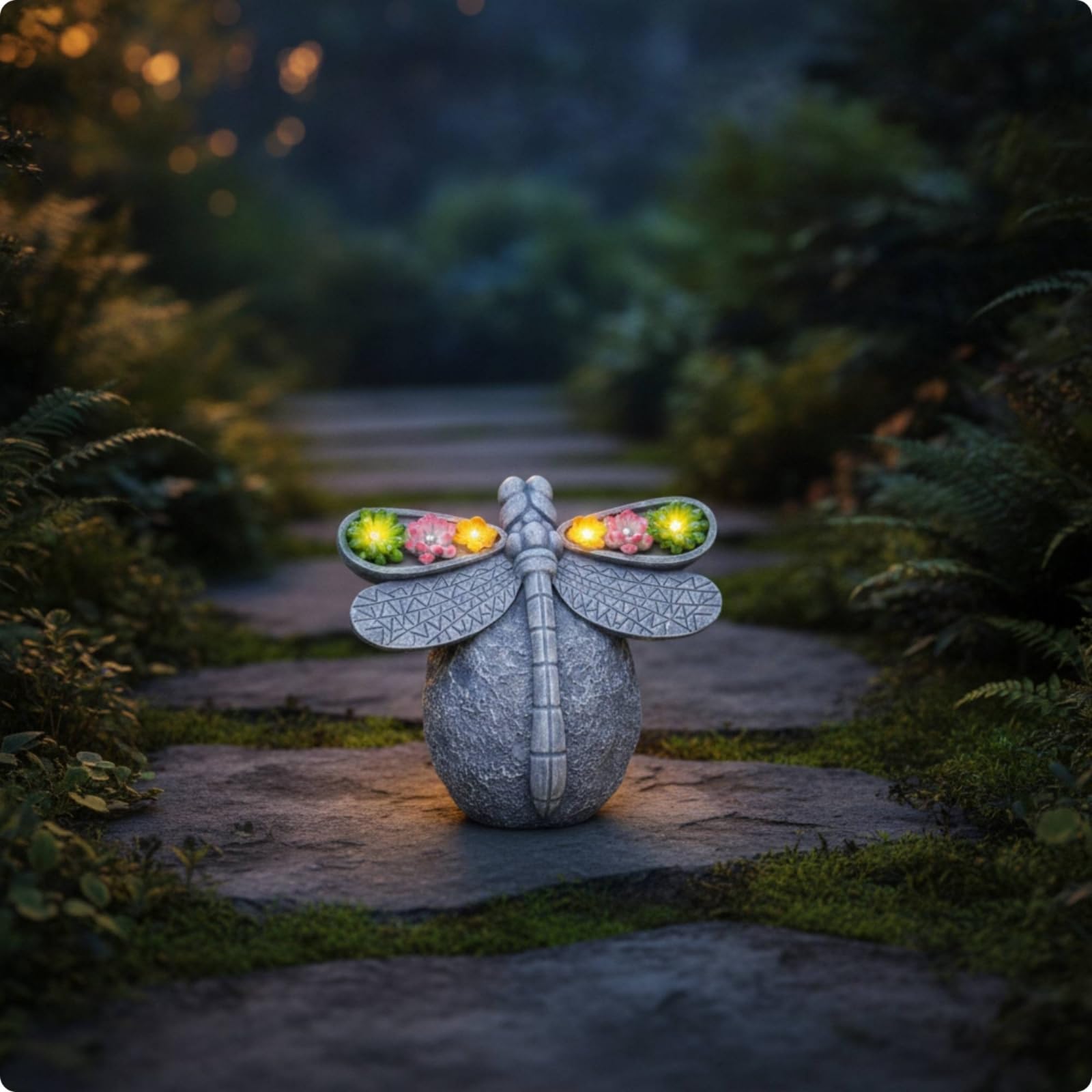Colcolo Lampada Decorativa in Resina Solare da Giardino Statua Scultura Figura con Accenti Floreali Appendici Motivo Rilievo Ricarica Diurna Adatta a Prato Patio Cortile Aiuole, Grigio Pietra