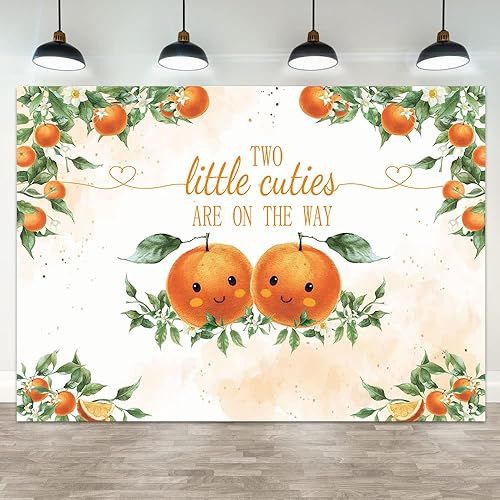 Hilioens Telón de fondo de dos pequeñas cuties de 7 x 5 pies, diseño de dos pequeñas cuties de color naranja, para decoración de fiestas, hojas