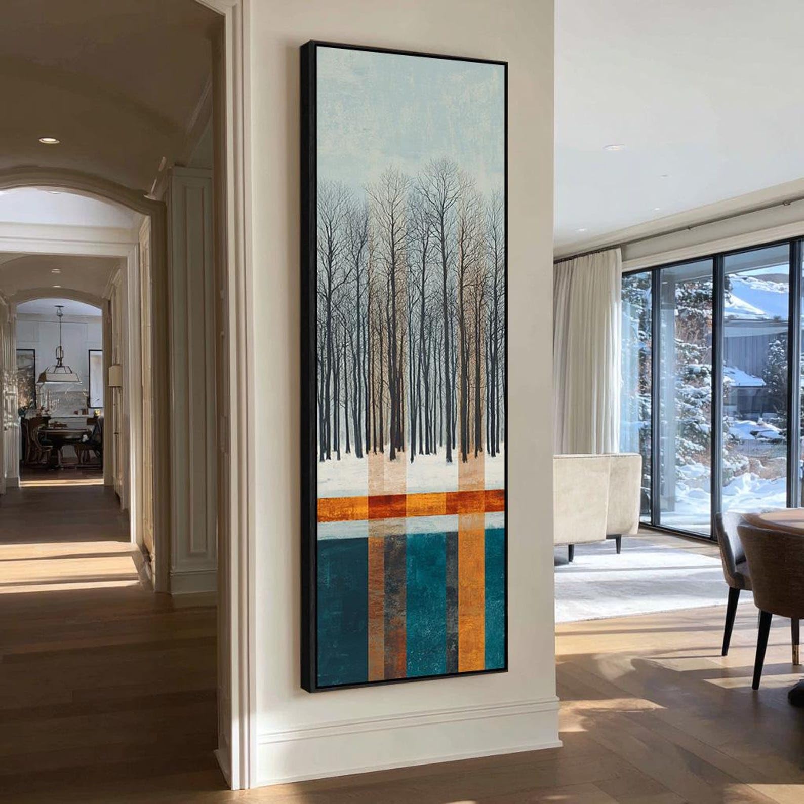 Yusuzhu Frameless Framed Birch Tree Painting - Long Narrow Canvas Wall Art - Vertical Canvas Prints - Tall Forest Wall Decor - Artwork(35X105cm/Frameless)