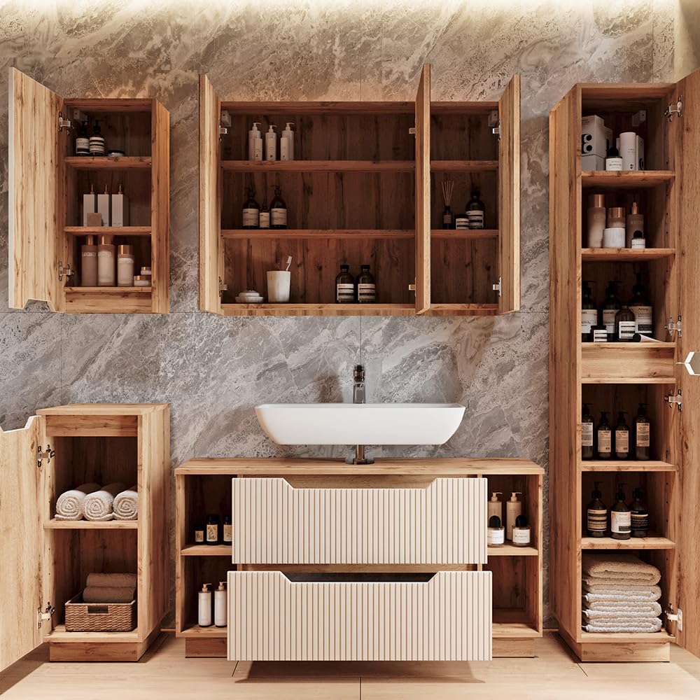Vicco Conjunto de Muebles de baño Lotta, Cachemira, 119.2 cm, Compuesto por Espejo de baño y Mueble bajo Lavabo