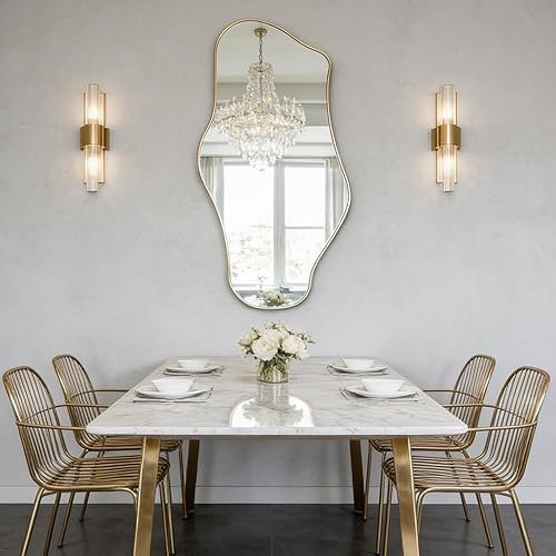 Miniatura 3 de Irregular Wall Mirror, 47"x25" Large Asymmetrical Mirrors with Gold Metal Frame, Cloud Shaped Mirror, Modern Abstract Mirrors for Living Room