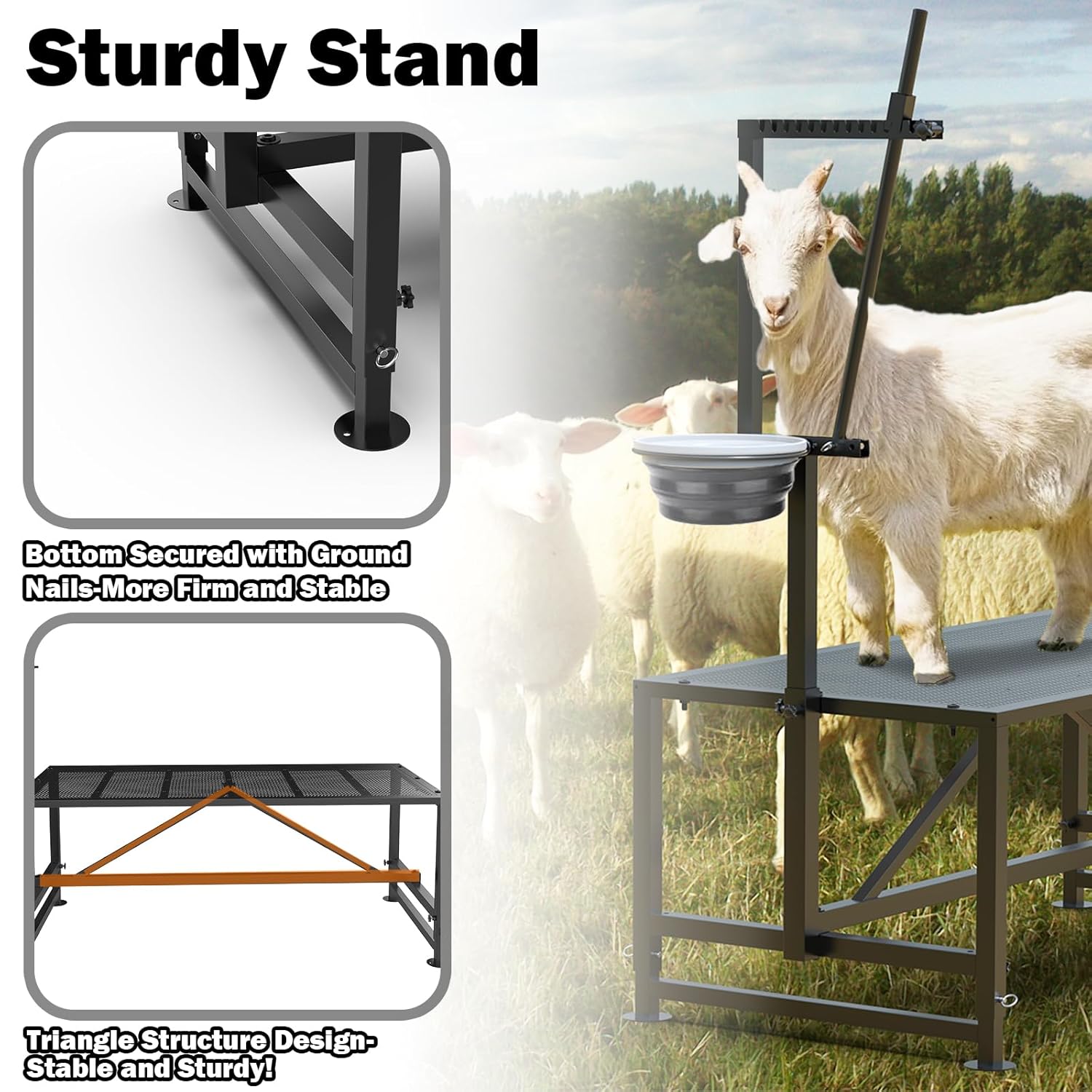 (Similar to) Goat Milking Stand with Feed Bin, Stand for Goat Milk and Shepp Trimming Hooves, with Adjustable Head Piece and Legs, Metal Black Use for Small Goat and Sheep, 400 Lbs M-35*18 Inch Blacki