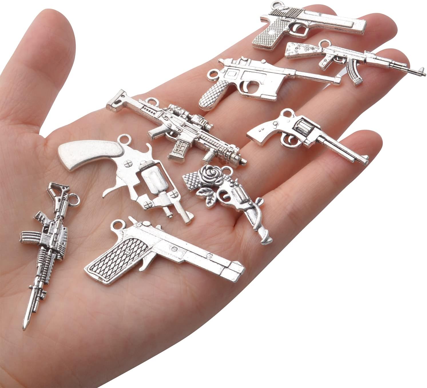 Jdesun 20pcs Antique Silver Plated Mixed Pistol Revolver Submachine Gun Charms Alloy Weapon Charms Pendants DIY for Necklace Bracelet Jewelry Making Accessory - Image 7