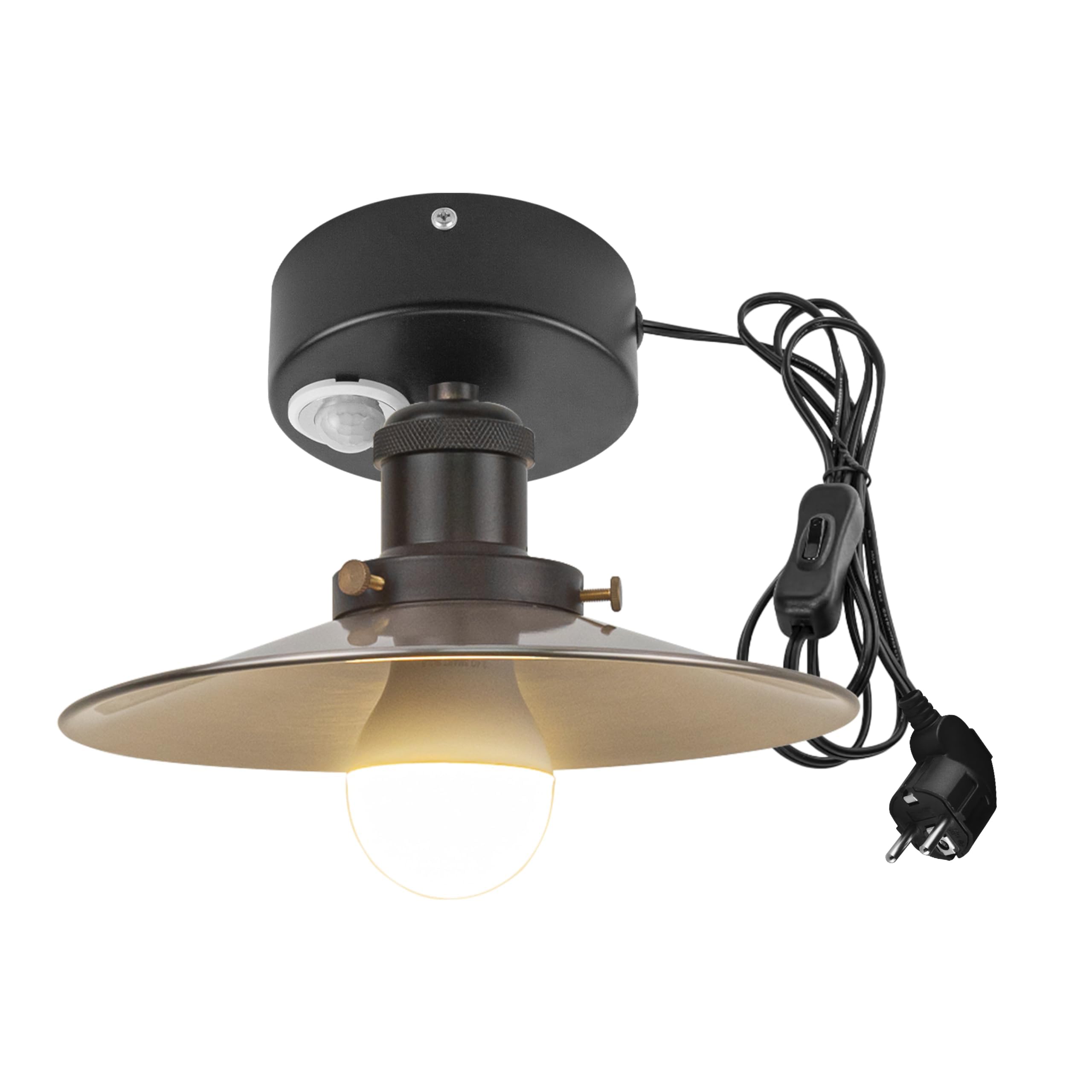 Plafoniera con sensore di movimento interno, lampada da soffitto in ferro industriale, sensore di movimento radar con cavo da 4,5 m e portalampada E27, per corridoio, bagno, scale, garage