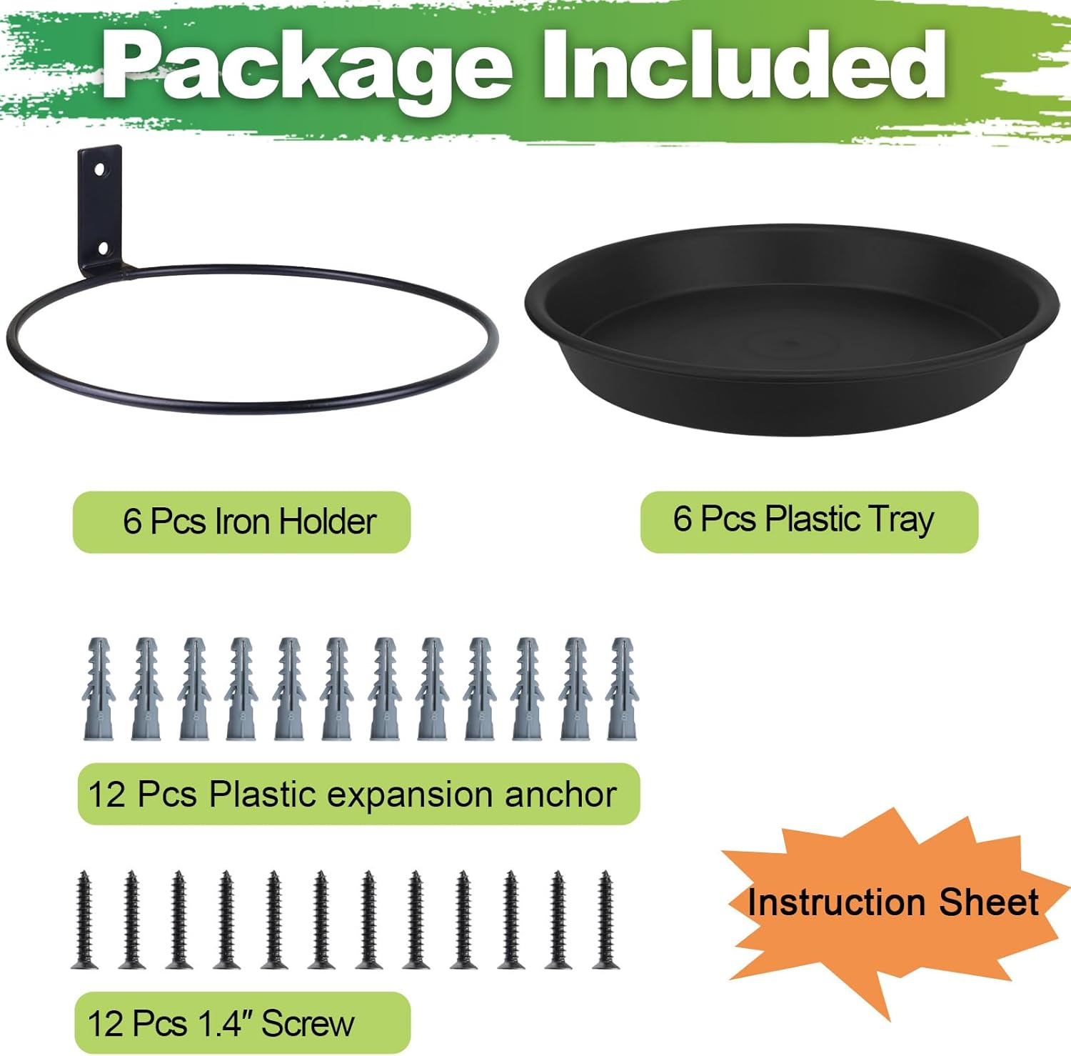 Wall Mount Plant Holder with Saucer Trays 8 inch, 6 Pack Heavy Duty Metal Fence Mounted Plant Holders for Wall, Ring Flower Pot Hanger Planter Bracket for Outside Indoor Outdoor Bird Feeder