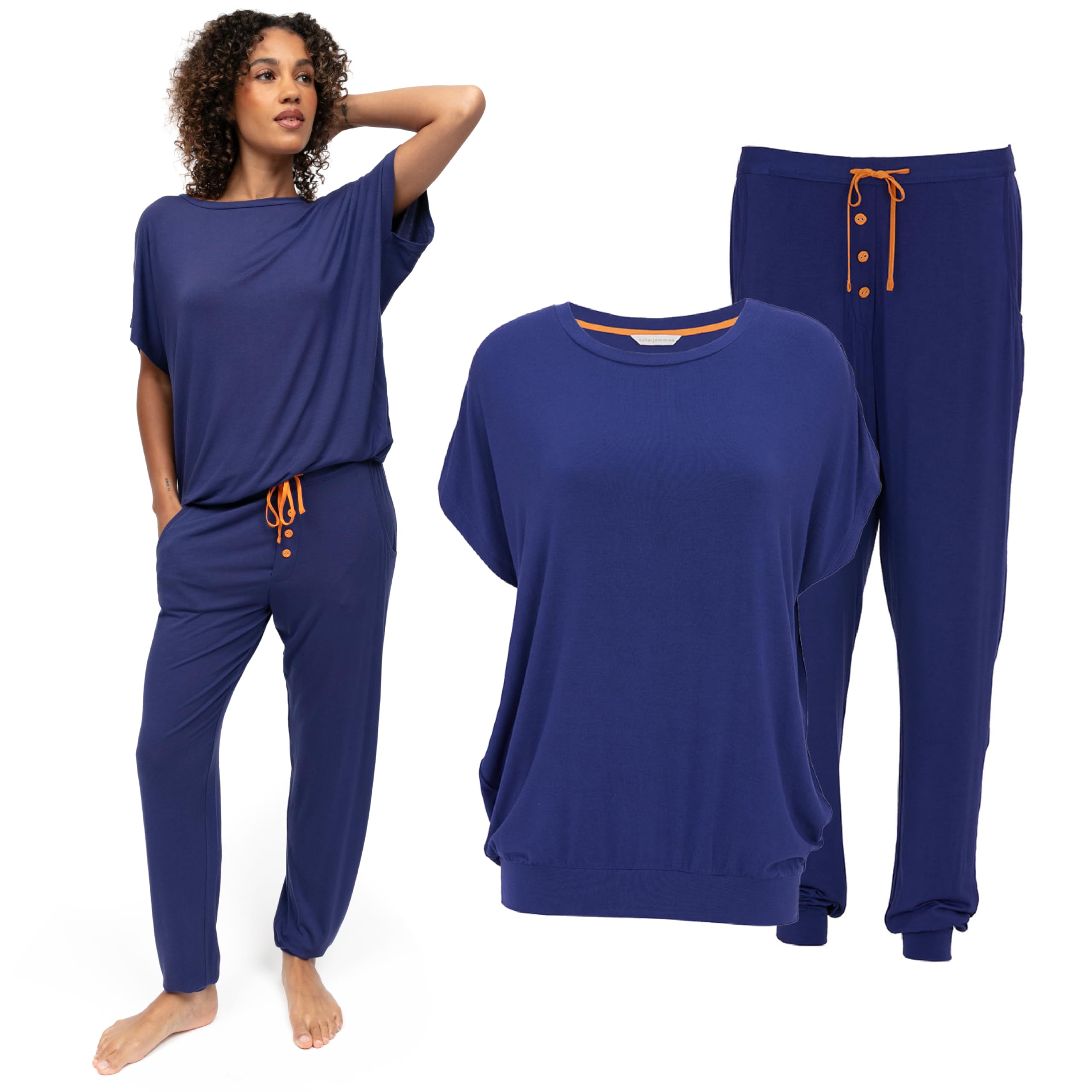Cyberjammies Women's Indigo Slouch Jersey Pyjama Set | Soft Modal Pyjamas | Comfortable Pjs For | Relaxed Fit Lounge Wear Set In Navy