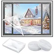 Window Insulation Kit for Winter, 47x63 Inch Cuttable Transparent Plastic Film with Adhesive Tape, Reusable Winterizing Cover for Thermal Insulation​ Easy to Install & Remove