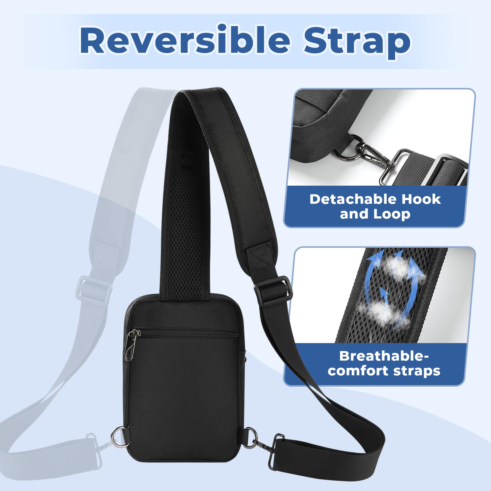 Anti Diebstahl Sling Bag Taktische Wasserdicht Klein Umhängetasche Chest Schwarz Crossbody Bag Brusttasche Herren Schultertasche Tasche Handtasche mit Reißverschluss Lock und RFID-Blockierung