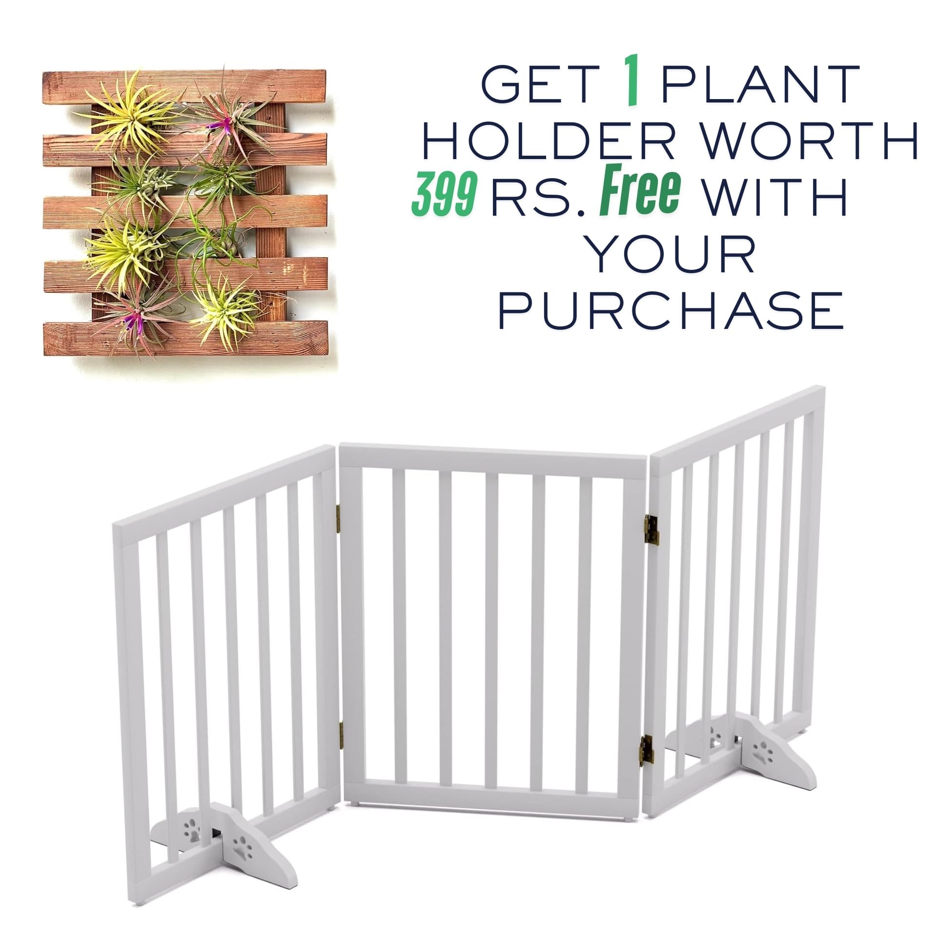 The Menifest | Wooden Freestanding Foldable Pet Gate for Dogs and Kids, Over Fence, Dog Gate Barrier, Dog Partition for Your pet and Baby Protection (3-Panel White) - Image 2 thumbnail