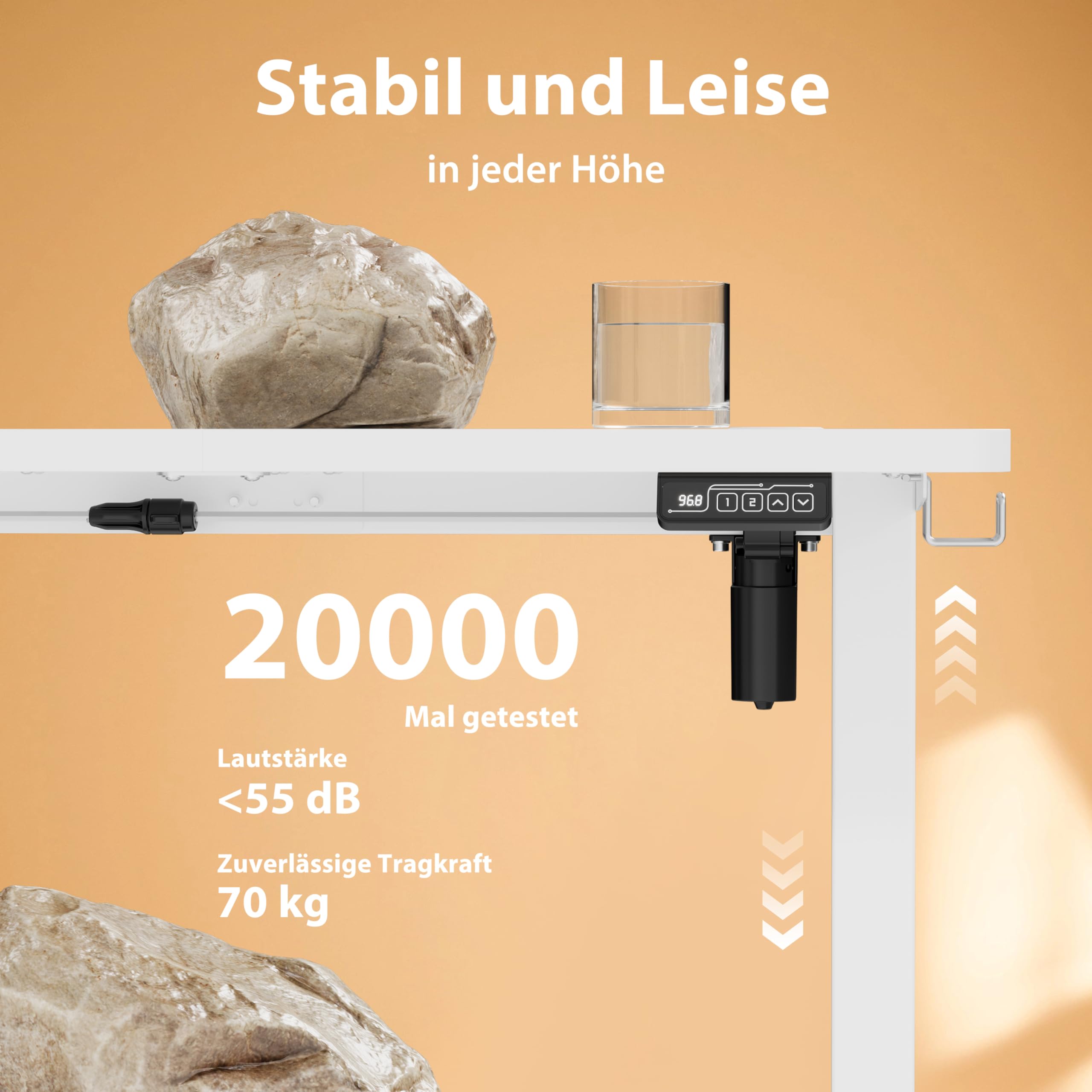 Höhenverstellbarer Schreibtisch 120 x 60 cm, Schreibtisch Höhenverstellbar Elektrisch mit Memory Funktion, Stehpult, Verstellbarer Tisch, Computertisch für Büro, Standing Desk, Weiß