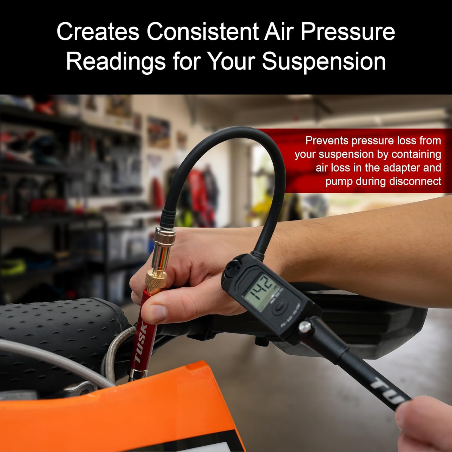 Tusk Leak‑Free Air Suspension Adaptor – Easy Air-Fill Tool for Air Forks & Shocks (Schrader Valve Compatible)