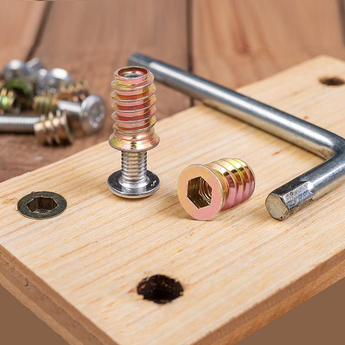 Dadi esagonali flangiati M6 M8 M10 in lega di zinco e ferro interno in acciaio al carbonio con filettatura esagonale per mobili in legno (5/10 pezzi) (10 pezzi, M8 x 17 mm)