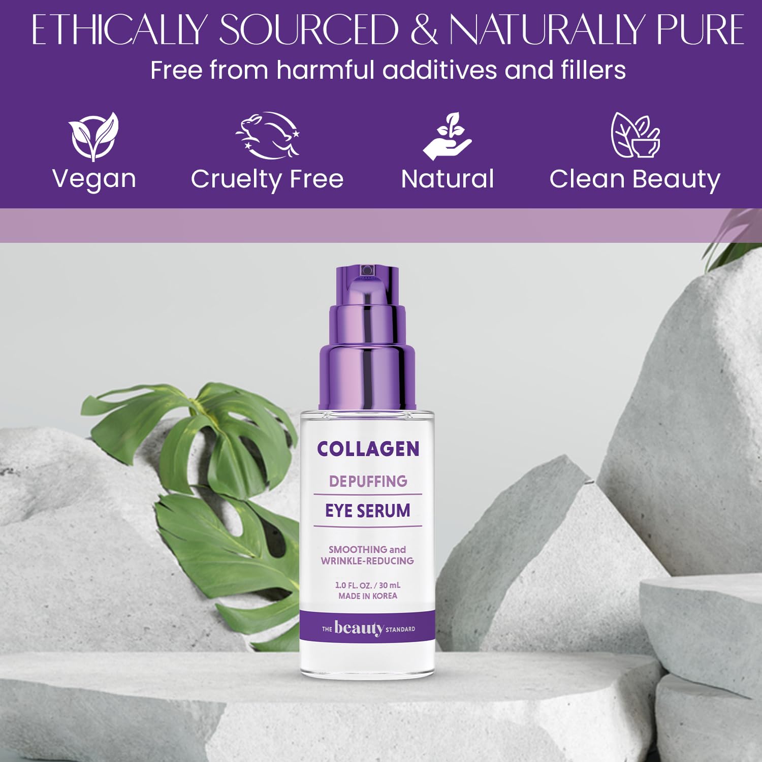 Collagen & Hyaluronic Acid Under Eye Serum - Reduces Puffiness, Dark Circles & Wrinkles, Hydrating - Dermatologist Tested, Korean Skin Care - 1 oz / 30 ml (2 Pack)