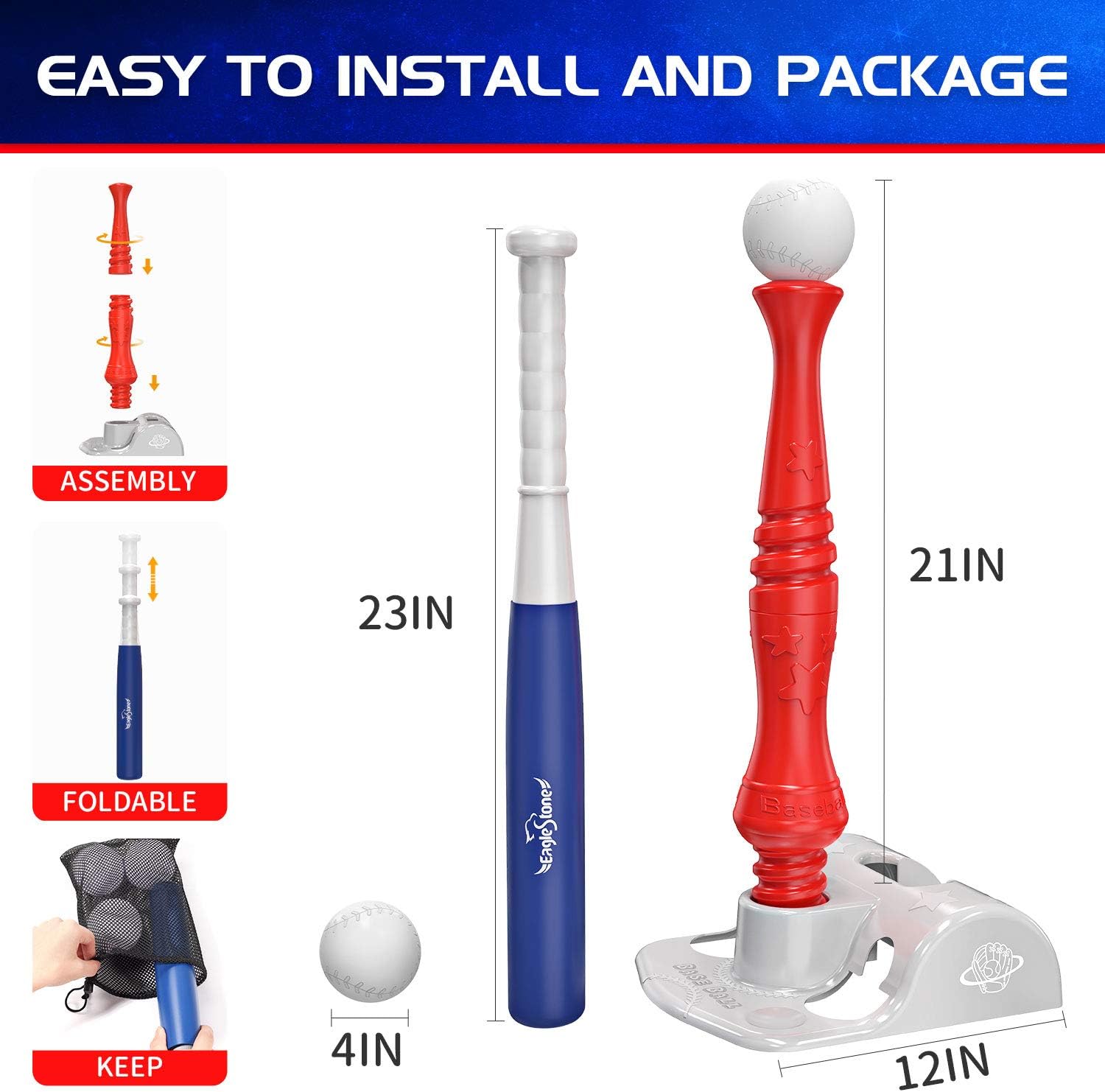 T-Ball Set for Toddlers, Kids Baseball Tee Toy Game Includes 6 Balls - Adjustable T Height, Fun Toddler t Ball Set Adapts with Your Child's Growth Spurts, Improves Batting Skills for Boys &Girls: Toys & Games