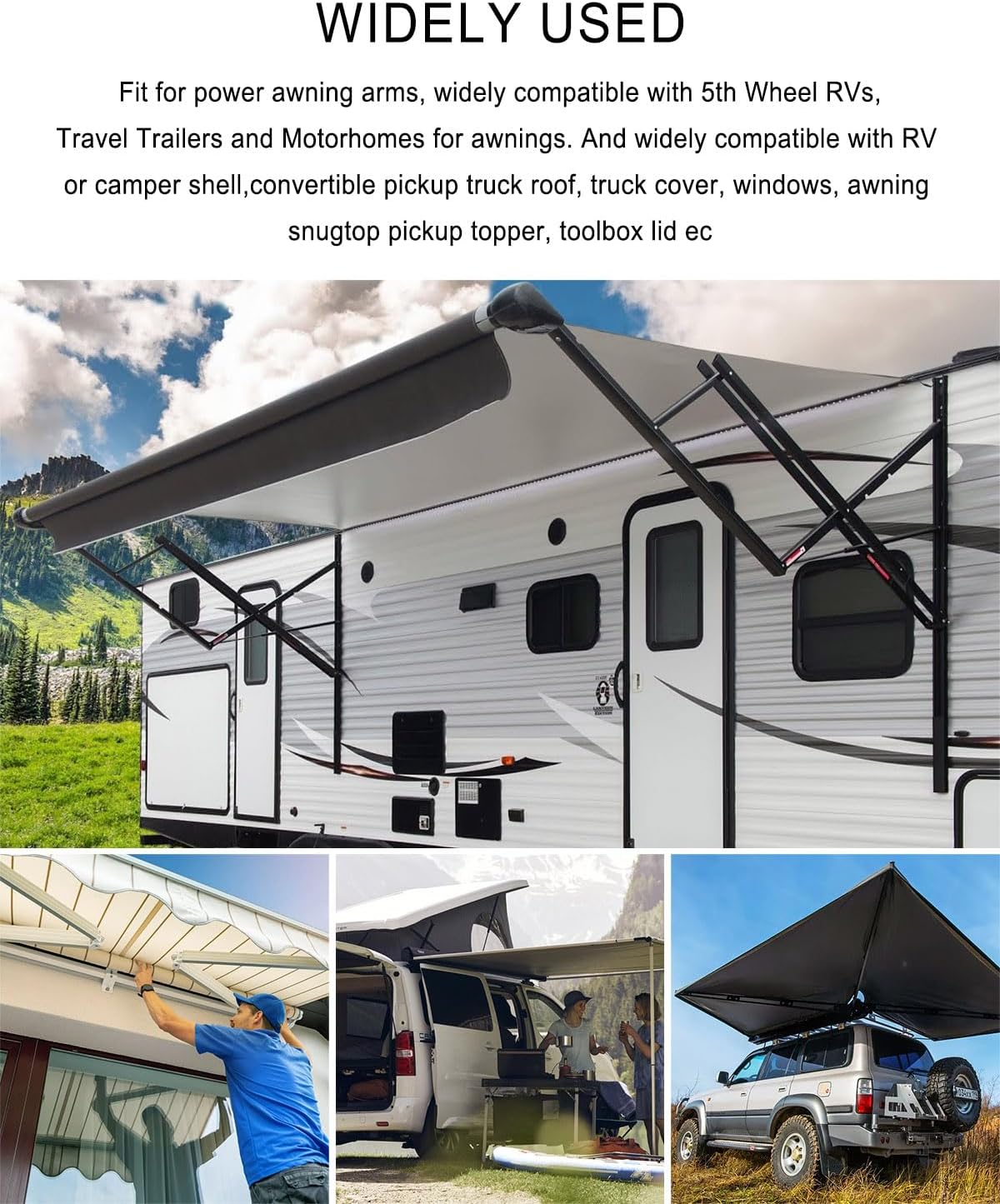 26 Inch 124Lbs Gas Shocks Struts Replace 280343 654150 Fit for Solera Power Awnings, RV Awning Gas Shock for Short and Flat Awning Arms Camper Domestic Trailer Awning with 8 Retaining Washer, 2Pcs