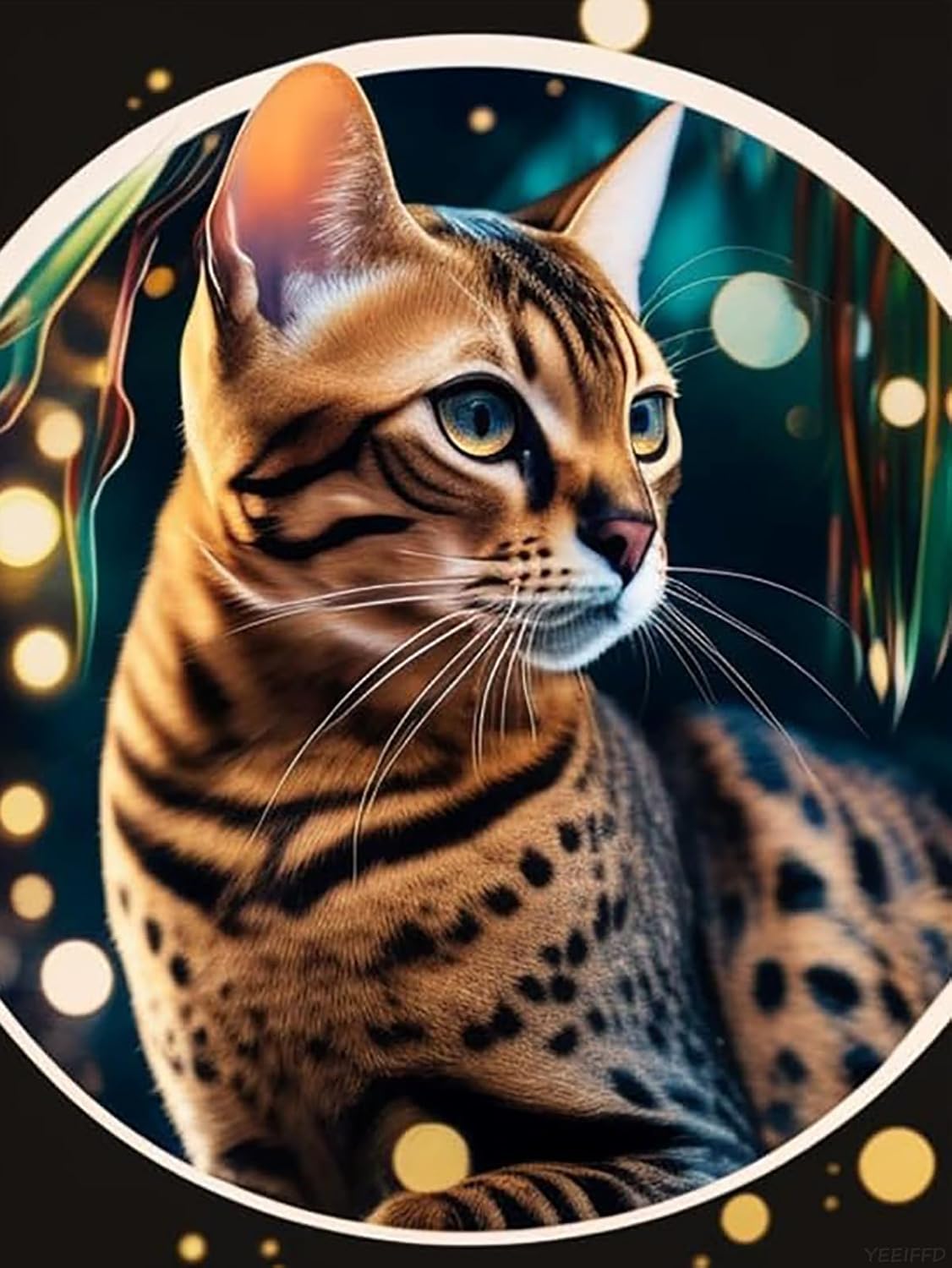 YEEIFFD Cute Bengal Cat Pet Diamond Painting Kits for Adults, 5D DIY Round Full Drill Cross Stitch Crystal Rhinestone Embroidery Paintings Arts Crafts 12x16inch