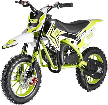 49cc 2-Stroke Kids Dirt Bike Dirt Bike,Toddler Gas Power Motocross Off Road Mini Motorcycle Vehicles Children Pocket,Mini Kids Dirtbike,Pocket Motorbike with Front Rear Disc Brakes Green