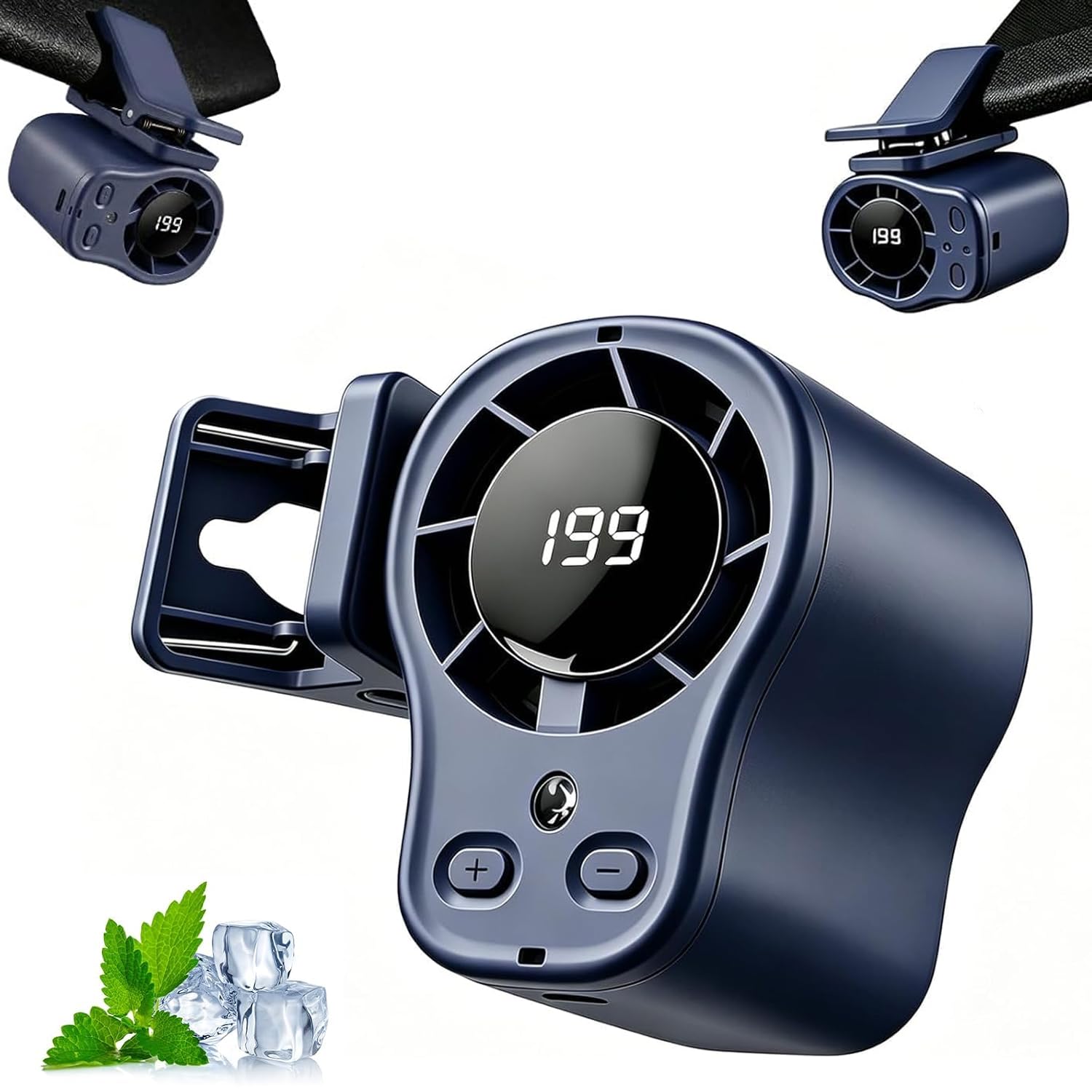 Car Clip on Air Conditioner Fan, Portable Air Conditioner for Cars with Led Display, with 360° Rotation, 199 Speeds Adjustable, USB Rechargeable Car Fan for Car Home Office and Desk-BLACK