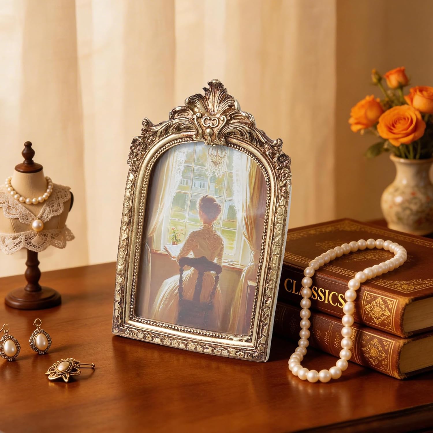 3 Pcs Vintage Picture Frames Antique Set, Ornate Gold Baroque Photo Frames with Real Glass for Tabletop and Wall Mount Ornate, Retro Home Decor and Wall Art (4x6, 5x7, 6x8)