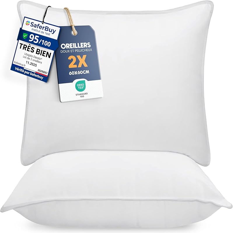 Utopia Bedding Pillow (Lot de 2), 60 x 60 cm, Oreiller de Sommeil, Coussin Respirant et Doux (Blanc)