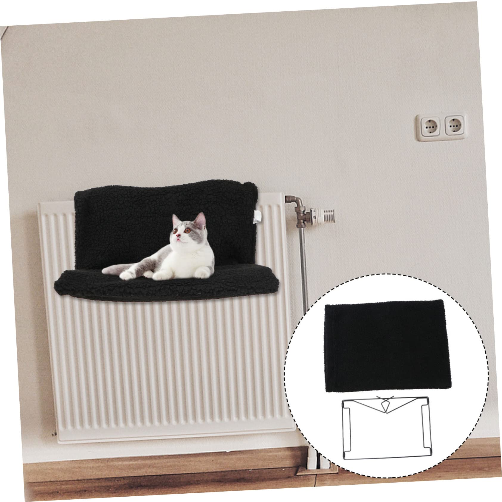 Katzenhängematte für Katzen und Kätzchen Fleece Hängematte Schwarze mit Eisenrahmen Hängendes Heizkörperbett Abnehmbar und Platzsparend