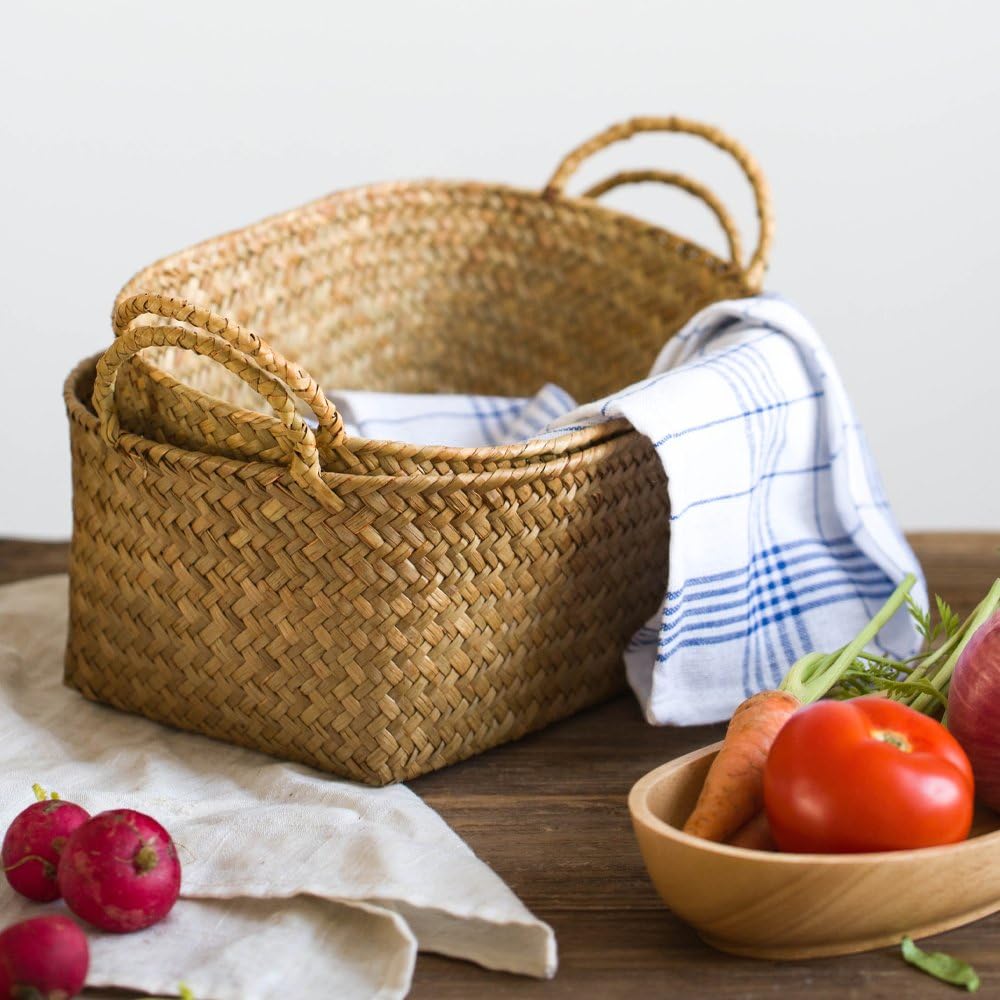 DOKOT Woven Rattan Baskets - Set of 3, Perfect for Kitchen Storage and Organizing Fruits
