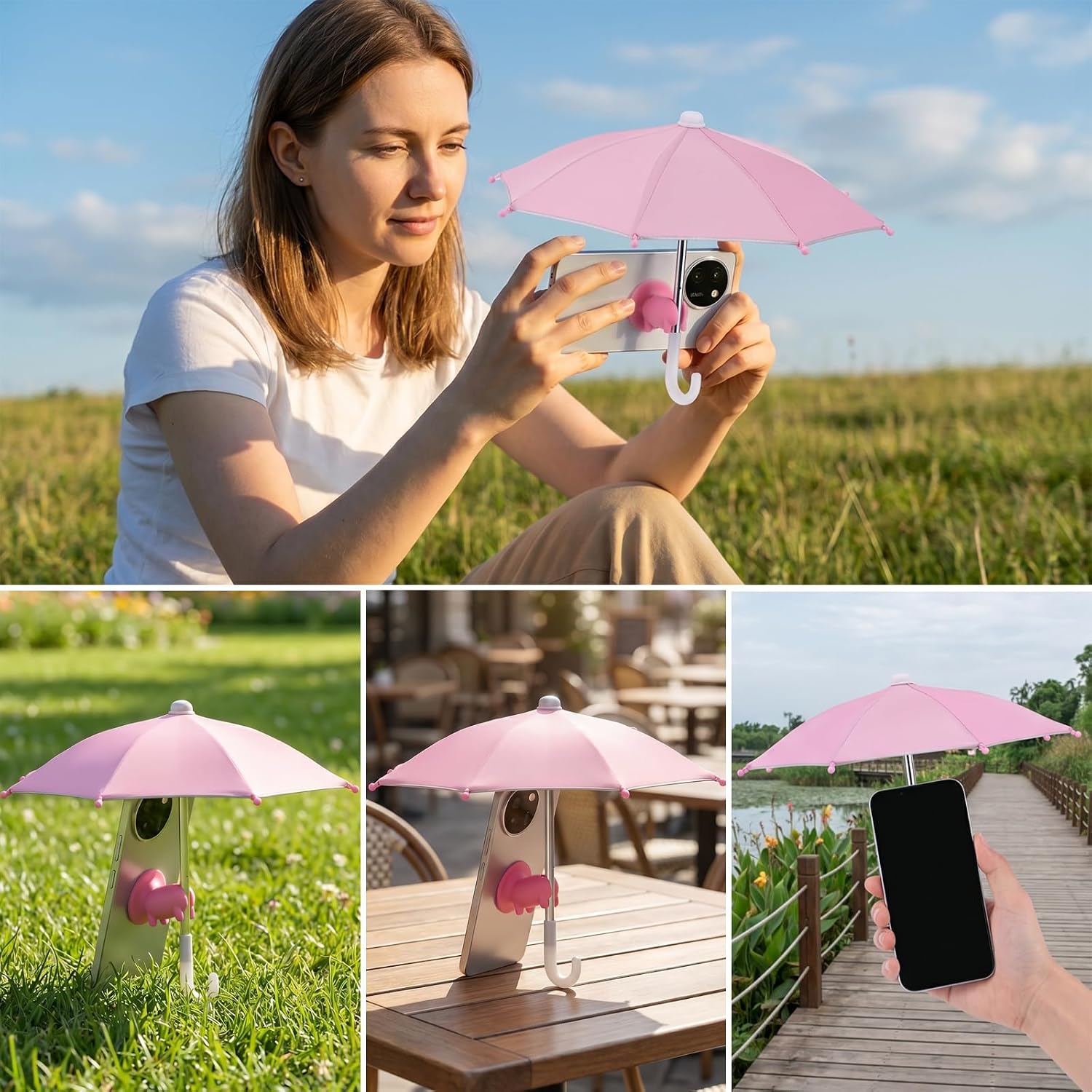 Phone Umbrella for Sun- Universal Adjustable Cute Cell Phone Umbrellas Sunshade- Phones Umbrella Suction Cup Stand, Outdoor Anti-Reflective Sun Shade Shield & Desktop Piggy Holder