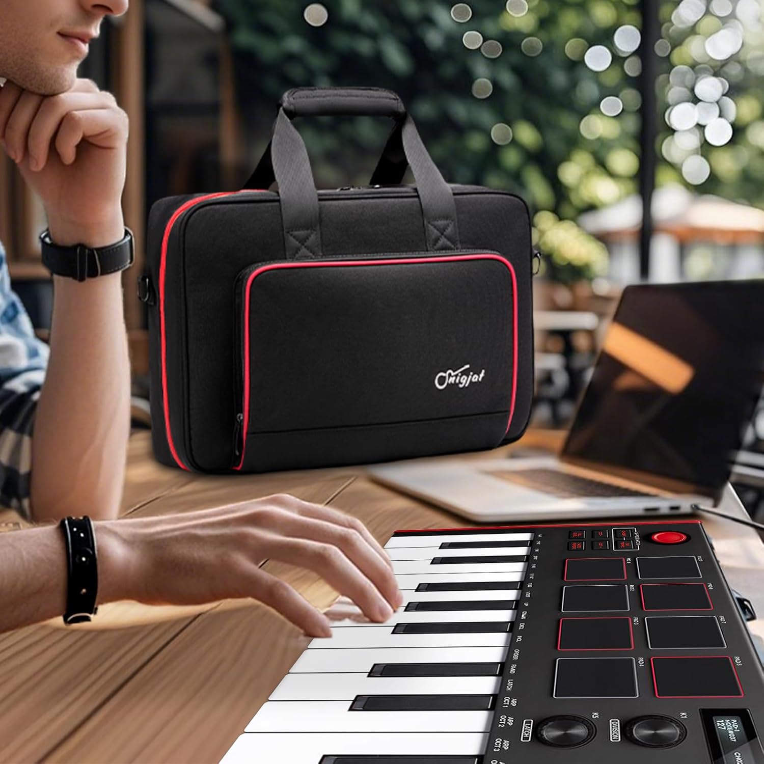 SNIGJAT MIDI Keyboard Case for AKAI MPK MINI MK3, Carrying Case for Arturia MiniLab 3 with 14“ Laptop Compartment, Soft Padded MIDI Controller Keyboard Bag with Handle & Shoulder Strap