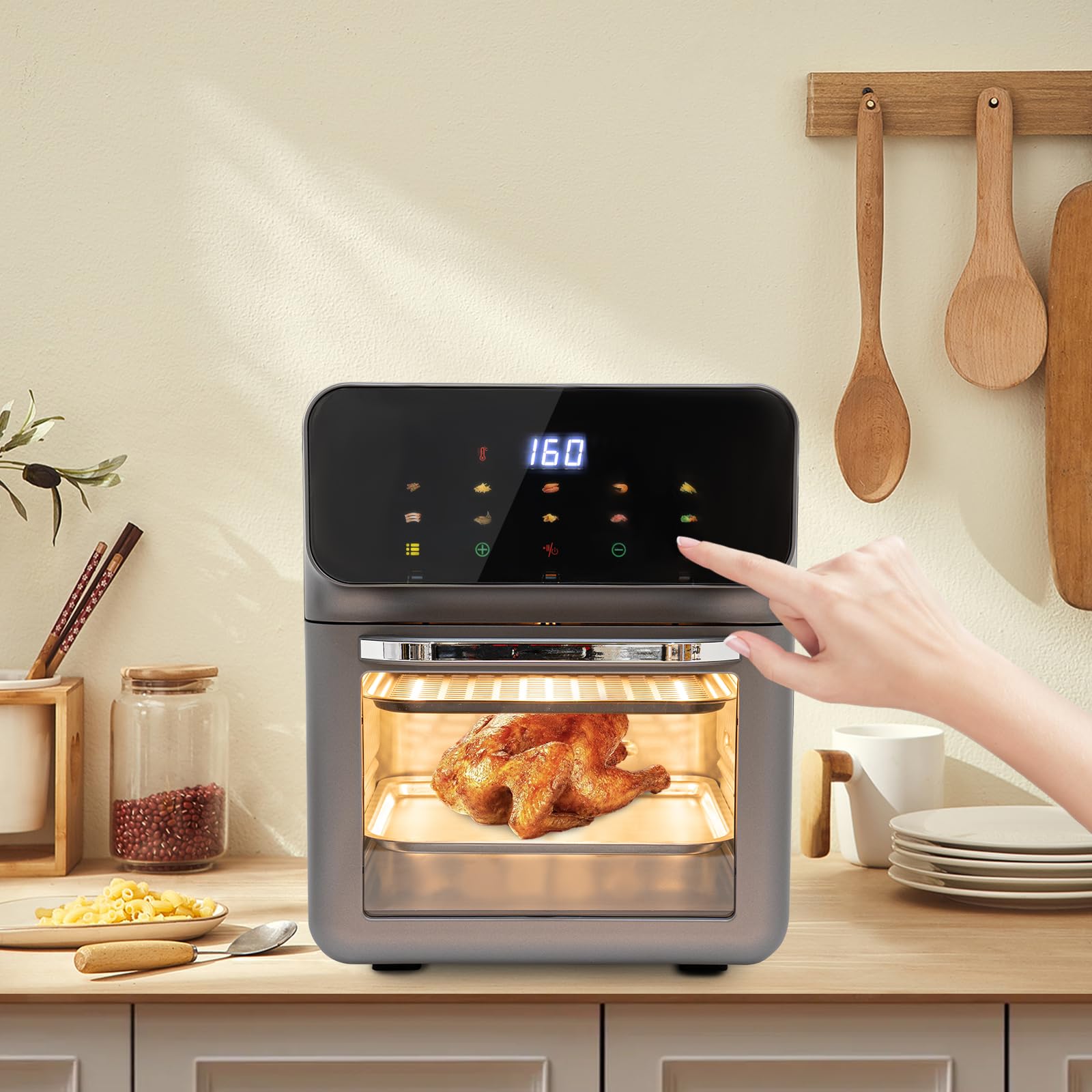 Forno elettrico da 13 l, mini forno da 1350 W, con schermo LCD e timer, forno multifunzione a 2 ripiani