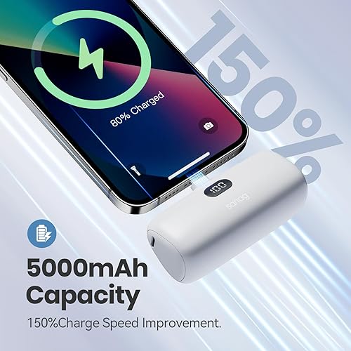 Miniatura 2 de Sanag Cargador portátil PD de carga rápida, mini cargador de 5000 mAh con soporte de cable integrado y pantalla LED, Powerbank compatible con