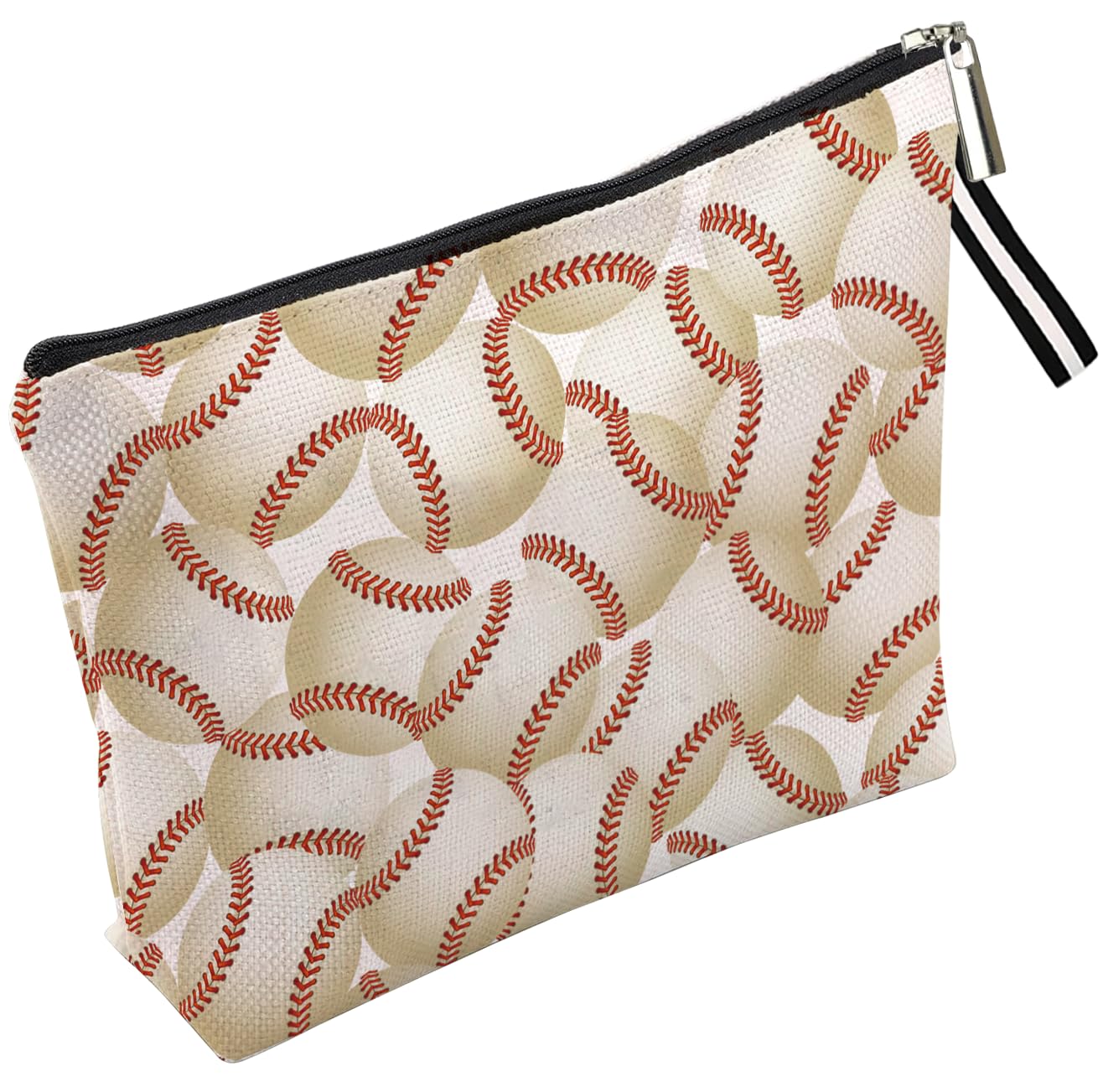Baseball-Themed Portable Makeup Bag & Travel Cosmetic Organizer, Baseball Lover Gift for Women Girls- Cotton Linen, Water-Resistant, 9.8x7 Inches