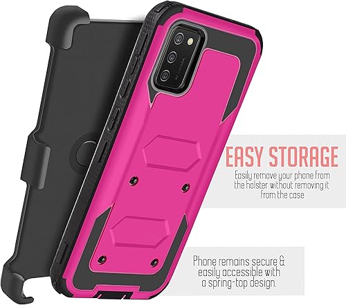 Miniatura 10 de Funda diseñada para Samsung Galaxy A02S, con protector de pantalla integrado, soporte giratorio con clip para cinturón, funda protectora de cuerpo